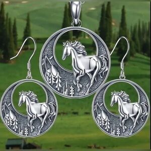 Silver Horse Necklace & Earrings Set NWT